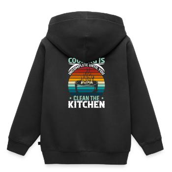 Kochen ist unvollständig, bis Sie die Küche reinigen - Kinder Premium Organic Hoodie - Schwarz - Hinten - AI Model Kid Male (0cm)