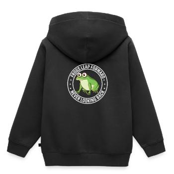 Frösche springen vorwärts und blicken nie zurück. - Kinder Premium Organic Hoodie - Schwarz - Hinten - AI Model Kid Male (0cm)