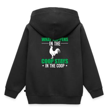 Ce qui se passe dans le poulailler reste dans le poulailler - Sweat Premium à capuche enfant bio - noir - Dos - AI Model Kid Male (0cm)