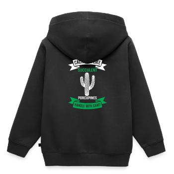 Kakteen sind wie sukkulente Stachelschweine - Griff mit - Kinder Premium Organic Hoodie - Schwarz - Hinten - AI Model Kid Male (0cm)