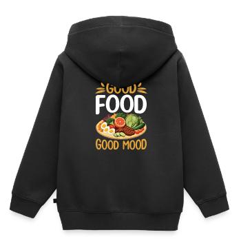 Bonne bouffe = Bonne humeur. - Sweat Premium à capuche enfant bio - noir - Dos - AI Model Kid Male (0cm)