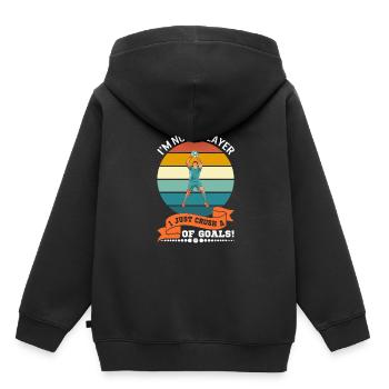 Ich bin kein Spieler. Ich zerquetsche einfach viel... von Zielen! - Kinder Premium Organic Hoodie - Schwarz - Hinten - AI Model Kid Male (0cm)