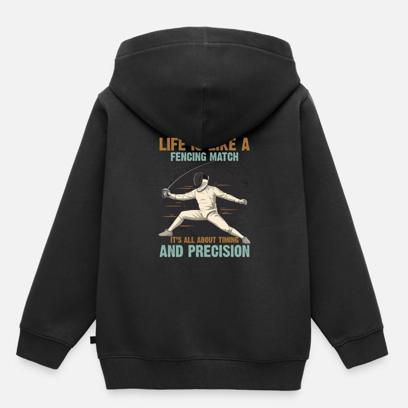 La vie, c’est comme un match d’escrime : tout est une question de temps - Sweat Premium à capuche enfant bio - noir