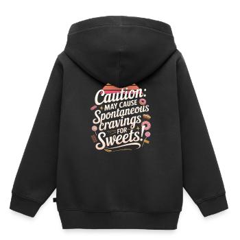 Attention : Peut provoquer des envies spontanées de sucreries - Sweat Premium à capuche enfant bio - noir - Dos - AI Model Kid Male (0cm)