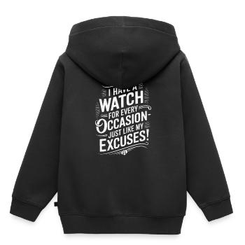 Ich habe für jeden Anlass eine Uhr - genau wie meine Uhr. - Kinder Premium Organic Hoodie - Schwarz - Hinten - AI Model Kid Male (0cm)