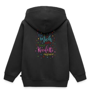 Für mich soll's heut Konfetti regnen in bunt - Kinder Premium Organic Hoodie - Schwarz - Hinten - AI Model Kid Male (0cm)