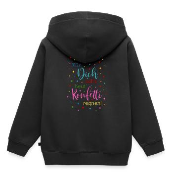Für Dich soll's heut Konfetti regnen Spruch bunt - Kinder Premium Organic Hoodie - Schwarz - Hinten - AI Model Kid Male (0cm)