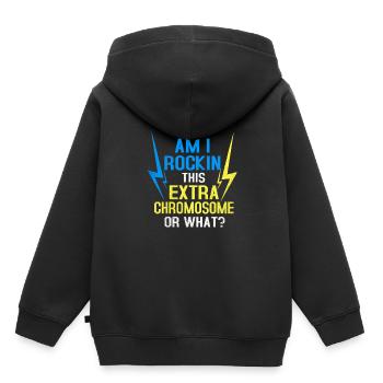 Down Syndrom - Kinder Premium Organic Hoodie - Schwarz - Hinten - AI Model Kid Male (0cm)