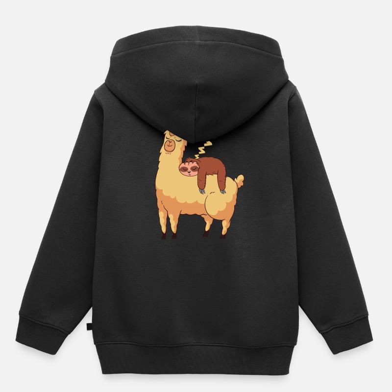 Slama Lama Funny Sweet Lazy Alpaca Gift - Sweat Premium à capuche enfant bio - noir