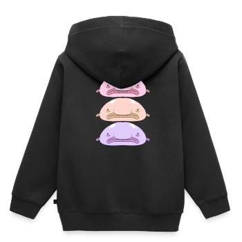 Blob poissons profonds Grumpy cadeau introverti - Sweat Premium à capuche enfant bio - noir - Dos - AI Model Kid Male (0cm)