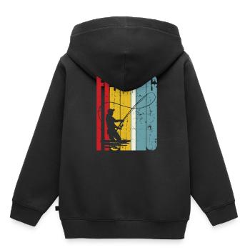 Cadeau de pêcheur pêcheur pêche rétro pêche vintage - Sweat Premium à capuche enfant bio - noir - Dos - AI Model Kid Male (0cm)