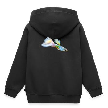 Poisson d’aquarium Guppy I Aquarian Hobby Aquaristik - Sweat Premium à capuche enfant bio - noir - Dos - AI Model Kid Male (0cm)