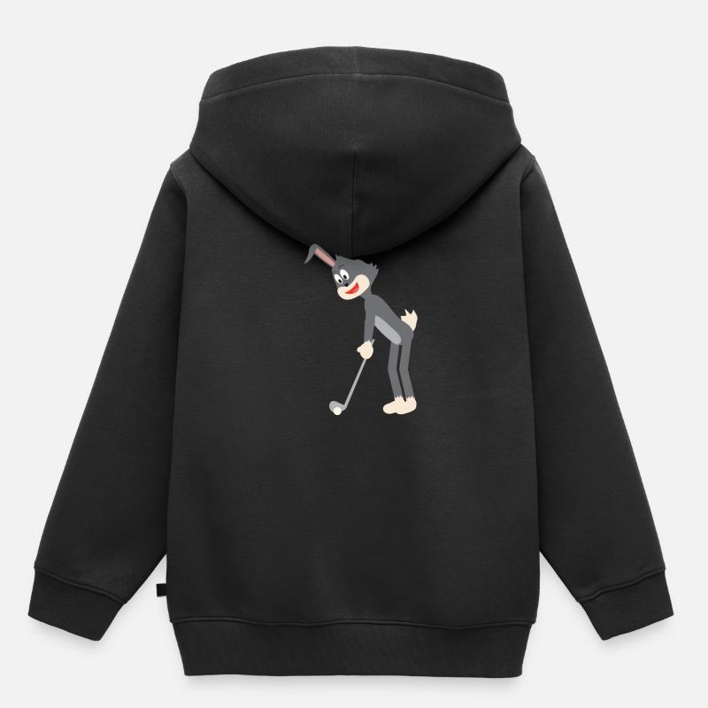 Lapin de dessin animé frapper la balle de golf - Sweat Premium à capuche enfant bio - noir
