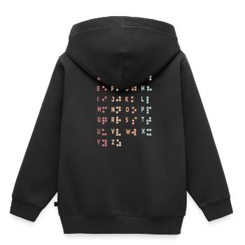 Rétro Lettre Braille Langue Braille Alphabet - Sweat Premium à capuche enfant bio - noir - Dos - AI Model Kid Male (0cm)
