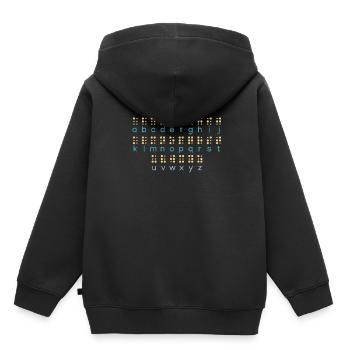 Apprendre les lettres Braille Langue Braille Alphabet - Sweat Premium à capuche enfant bio - noir - Dos - AI Model Kid Male (0cm)