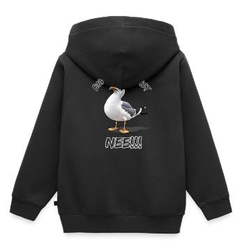 Lustiger Spruch mit Möwe Bevor du fragst Nee !!! - Kinder Premium Organic Hoodie - Schwarz - Hinten - AI Model Kid Male (0cm)