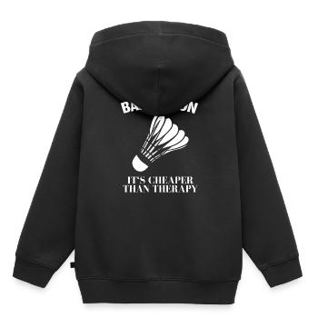 Badminton - Kinder Premium Organic Hoodie - Schwarz - Hinten - AI Model Kid Male (0cm)
