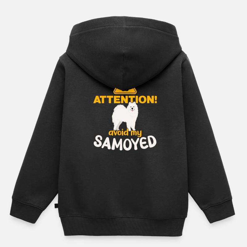 Attention! Évitez mon Samoyède ! - Sweat Premium à capuche enfant bio - noir
