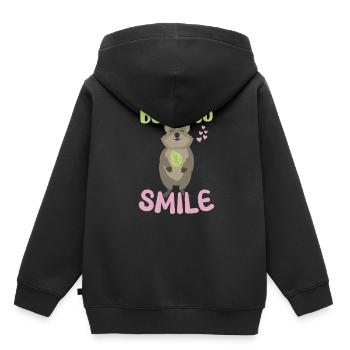 Né pour sourire / Sourire Quokka - Sweat Premium à capuche enfant bio - noir - Dos - AI Model Kid Male (0cm)