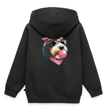 Bernedoodle Chien Chewing Gum - Sweat Premium à capuche enfant bio - noir - Dos - AI Model Kid Male (0cm)