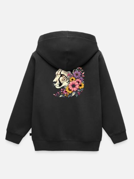 Cheetah Gepard Blumen - Kinder Premium Organic Hoodie - Schwarz