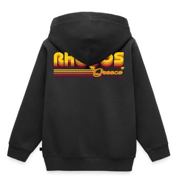 Rhodes: design rétro méditerranéen - Sweat Premium à capuche enfant bio - noir - Dos - AI Model Kid Male (0cm)