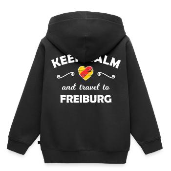 Le voyage à Fribourg - Sweat Premium à capuche enfant bio - noir - Dos - AI Model Kid Male (0cm)