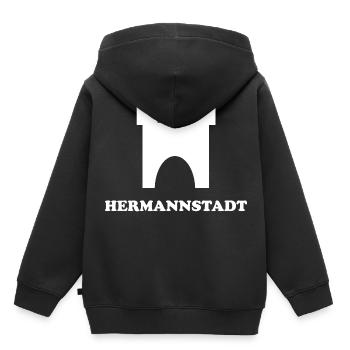 Les Saxons de Sibiu - Sweat Premium à capuche enfant bio - noir - Dos - AI Model Kid Male (0cm)
