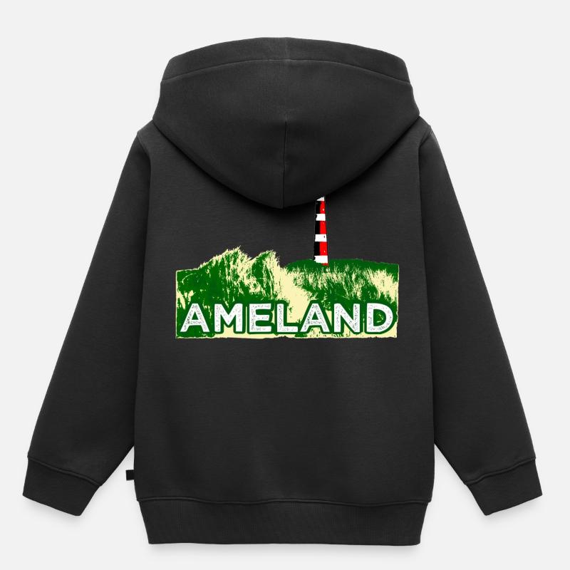 Leuchturm Ameland Holland Plage - Sweat Premium à capuche enfant bio - noir