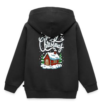 Christmas Merry Christmas House Cottage Tree Snow - Kids Premium Organic Hoodie - black - Back - AI Model Kid Male (0cm)