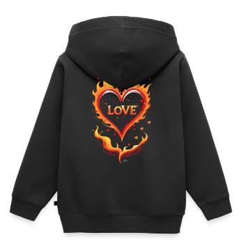 Love valentin coeur feu - Sweat Premium à capuche enfant bio - noir - Dos - AI Model Kid Male (0cm)