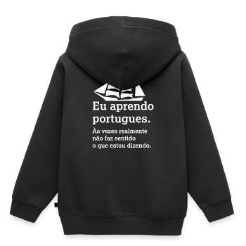 J'apprends le portugais - Sweat Premium à capuche enfant bio - noir - Dos - AI Model Kid Male (0cm)