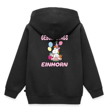 Trendy Einhorn Geburtstagsgeschenk Mädchen - Kinder Premium Organic Hoodie - Schwarz - Hinten - AI Model Kid Male (0cm)