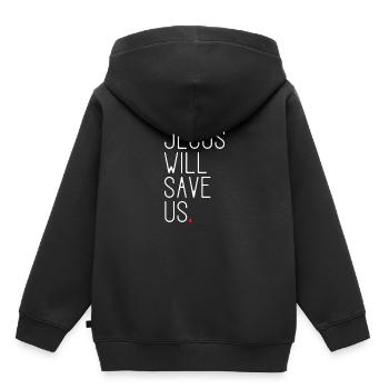 Jésus nous sauvera - Sweat Premium à capuche enfant bio - noir - Dos - AI Model Kid Male (0cm)