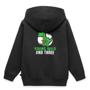 Young wild and three 3. Geburtstag Kleinkind Dino - Kinder Premium Organic Hoodie - Schwarz - Hinten - AI Model Kid Male (0cm)