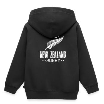 maillot de rugby nouvelle zélande - Sweat Premium à capuche enfant bio - noir - Dos - AI Model Kid Male (0cm)