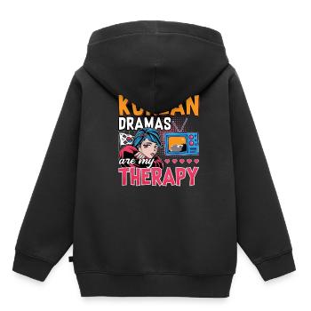 Design pop coréen pour un fan de mode K-Pop - Sweat Premium à capuche enfant bio - noir - Dos - AI Model Kid Male (0cm)