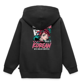 Design pop coréen pour un fan de mode K-Pop - Sweat Premium à capuche enfant bio - noir - Dos - AI Model Kid Male (0cm)