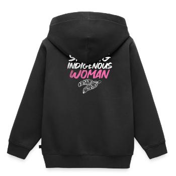 Femme autochtone forte Amérindienne - Sweat Premium à capuche enfant bio - noir - Dos - AI Model Kid Male (0cm)