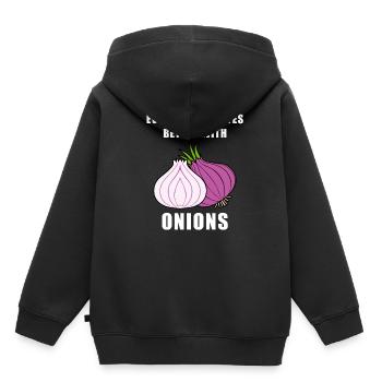 Geschmack von Zwiebeln: Ironisches Sprichwort, - Kinder Premium Organic Hoodie - Schwarz - Hinten - AI Model Kid Male (0cm)