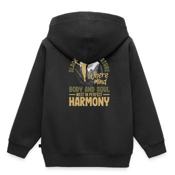 Slacklining in nature where mind body and soul - Kids Premium Organic Hoodie - black - Back - AI Model Kid Male (0cm)