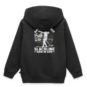 Balance is key, both on the slackline and in life - Kids Premium Organic Hoodie - black - Back - AI Model Kid Male (0cm)