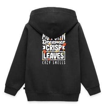 Automne Rêveur Feuilles Croustillantes Odeurs confortables Automne - Sweat Premium à capuche enfant bio - noir - Dos - AI Model Kid Male (0cm)
