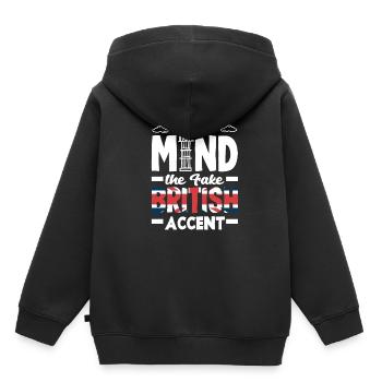 Attention au faux accent britannique - Sweat Premium à capuche enfant bio - noir - Dos - AI Model Kid Male (0cm)
