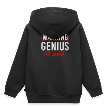 Warning Genius At Work - Kinder Premium Organic Hoodie - Schwarz - Hinten - AI Model Kid Male (0cm)