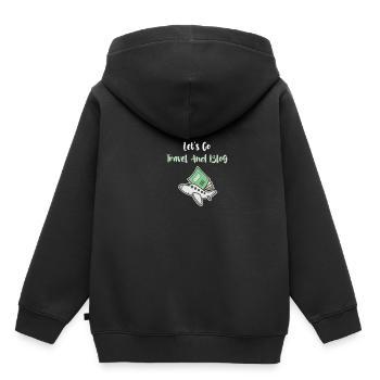 Let’s Go Travel et Blog Enthusiast Adventure - Sweat Premium à capuche enfant bio - noir - Dos - AI Model Kid Male (0cm)