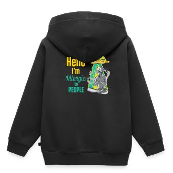 Bonjour, je suis allergique à l’allergie humaine - Sweat Premium à capuche enfant bio - noir - Dos - AI Model Kid Male (0cm)