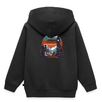 Coucher de soleil vintage à Londres - Sweat Premium à capuche enfant bio - noir - Dos - AI Model Kid Male (0cm)