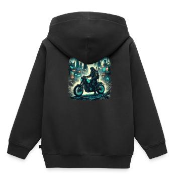 Glowing Road Warrior: Neon Dystopia Ride - Kinder Premium Organic Hoodie - Schwarz - Hinten - AI Model Kid Male (0cm)