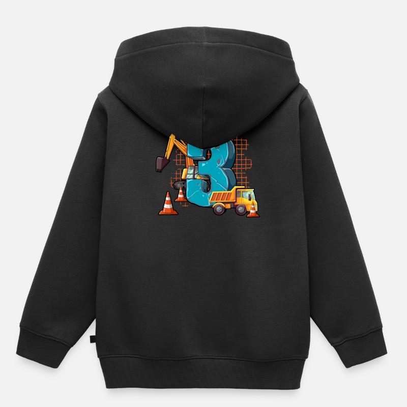 Machines de construction 3e anniversaire - Sweat Premium à capuche enfant bio - noir